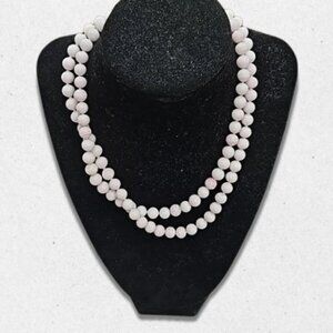 Vintage Striped Glass Beaded Necklace Double Strand Floral Clasp Pink/White W OS